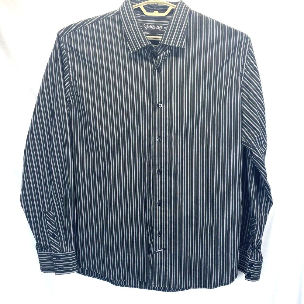 Ecko Unltd Men's Shirt Size 2XL 18.5 38 Black Stripe Long Sleeve Button Front